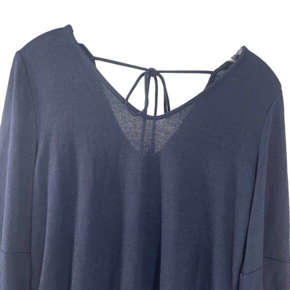 LOFT Bell Sleeve Knit Top Navy Blue V Neck Scooped Back Classic Womens Size S - Picture 3 of 6